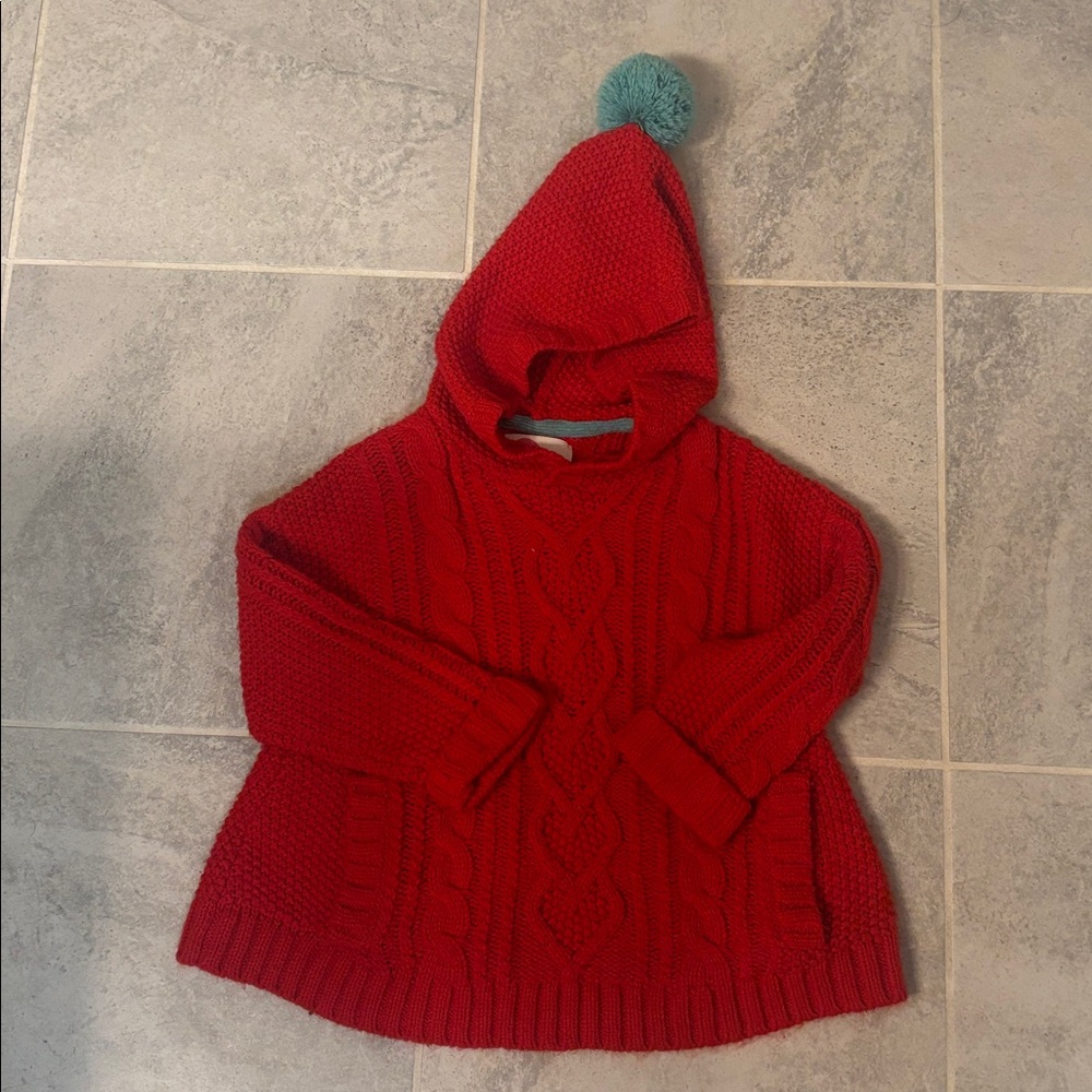 Mini Boden Vibrant Red Knit Sweater with nome hood